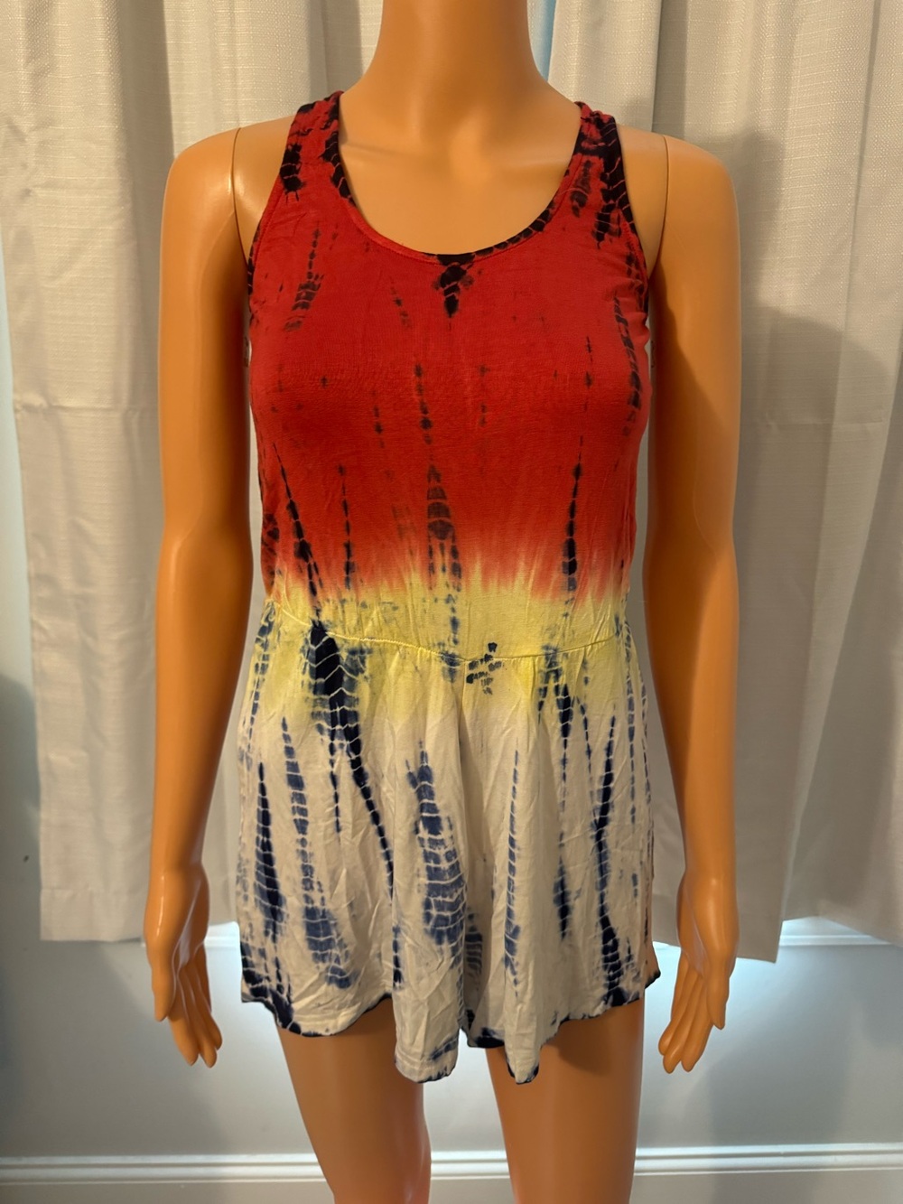 Cute RAGA size XS red white blue print cross back sleeveless shorts romper new